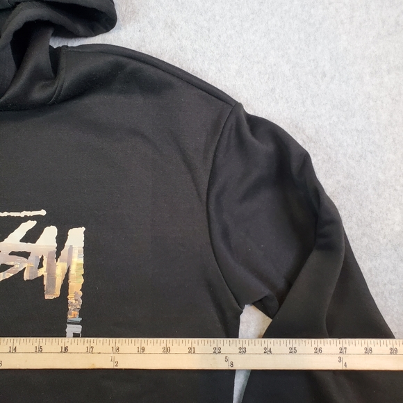 Stussy Hoodie Sweatshirt Men's Size Med Black Long Sleeve Pullover Center Logo - Picture 4 of 11